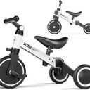 XJD 5 in 1 Toddler Bike, Tricycle for Toddlers 1-3 with Adjustable Seat Height, Removable Pedals, Ideal Balance Bike Birthday Gifts and Toys for Boys and Girls (White Black)