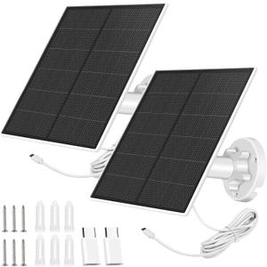 Solar Panel Charger for Security Camera Outdoor, 5W Solar Panels with Micro USB & USB C Adapter for DC 5V Rechargeable Battery Camera, IP65 Waterproof, 360°Adjustable Mounting, 9.8 Ft Cable (2 Pack)