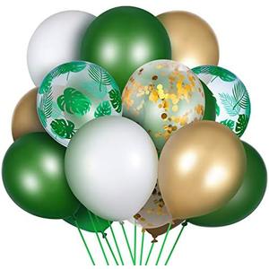 65 Pieces Jungle Safari Theme Balloons Green White Latex Balloons Palm Leaves Balloon Confetti Balloons with Balloon Arch Kit for Kids Boys Jungle Safari Birthday Baby Shower Decorations