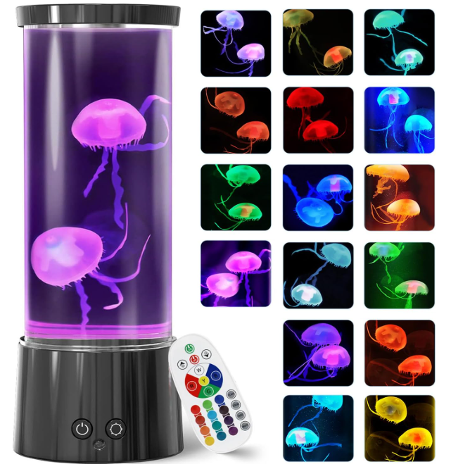 FBSPORT Jellyfish Lamp, Jellyfish Night Aquarium Tank Night Light 17 Color Changing with Remote Control for Kids Adults Home Office Decor Table Lamp Gifts for Christmas(Black, 12 inch)