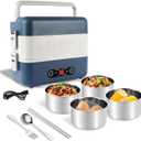 Rzlinn Electric Heated Lunch Box for Adults, 2.4L Portable Fast Heating Lunch box with 4 pcs-Food Container, 110v Double Steam Electric Food Warmer for Work, Travel, Vegetarians