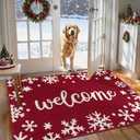 SHACOS Welcome Snowflake Christmas Door Mat 32”x48” Washable Non-Slip Rubber Backing Winter Holiday Xmas Doormats for Front Door, Dirt Resistant Low-Profile Floor Mat for Entryway Entrance, 2'8" x 4'