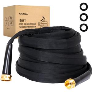 Lightweight Flat Garden Hose 50 FT, 3/4" GHT Flexible Water Hose, Kink Free & Durable 800D Fabric, Portable 50ft Garden Hose for Lawn, Yard, Car Wash