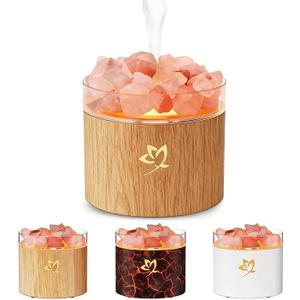 4-in-1 Ultrasonic Crystal Salt Stone Aromatherapy Diffuser & Humidifier - 7-Color LED Dreamy Flame Light, Auto Shut-Off, 2 Modes | Home/Office/Yoga (Wood Grain)