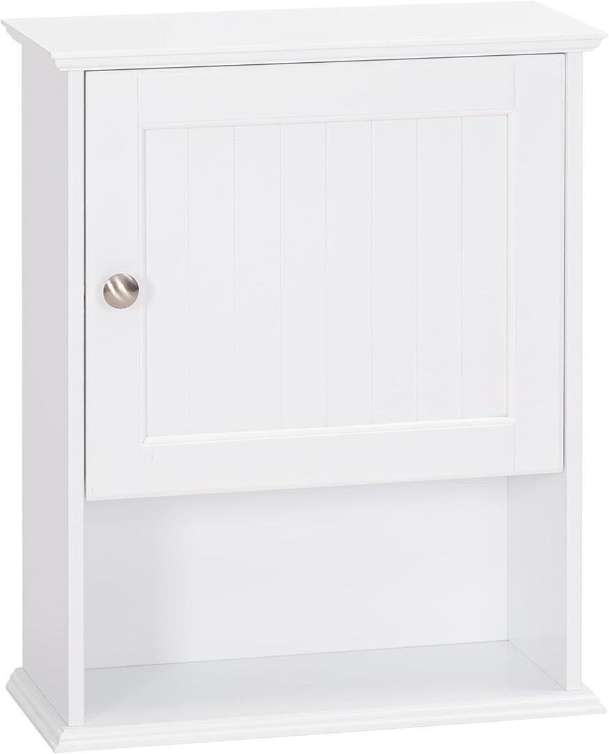 Spirich Bathroom Cabinet Wall Mounted with Single Door, Wood Hanging Cabinet with Adjustable Shelf White, Small