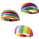 2 x DIUEWOW Gay Pride Headbands Rainbow Women Headwraps Elastic Wide Head Band Supplies Workout for Party Pride Parade Sports Running Stretchy Twisted Hair Band 3 Pieces