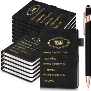 Glenmal 12 Sets Team Appreciation Gifts Bulk for Employee, A5 Leather Notebook with Pen, Holiday Party Favors Thank You Journals for Teacher Coworkers Staff(Black)