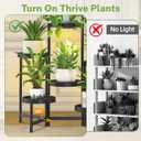 iDavosic.ly 6 Tier Folding Plant Stand Indoor Outdoor with Grow Light, Tiered Corner Flower Holder Shelf with Plastic Tray, Metal Orchid Display Rack for Patio Porch Living Room Garden Balcony, Black