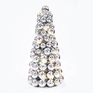 Amooca 16in Christmas Ball Tree with LED Lights Table Centerpiece Fireplace Decor Indoor Holiday Party Home Decoration Silver