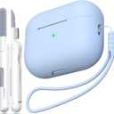 AirPods Pro 1st/2nd Generation Case Cover, Military Grade Anti-Fall Soft Silicone Shock-Absorbing for AirPods Pro Case Skin Touch with Keychain and Cleaning Kit, Sky Blue