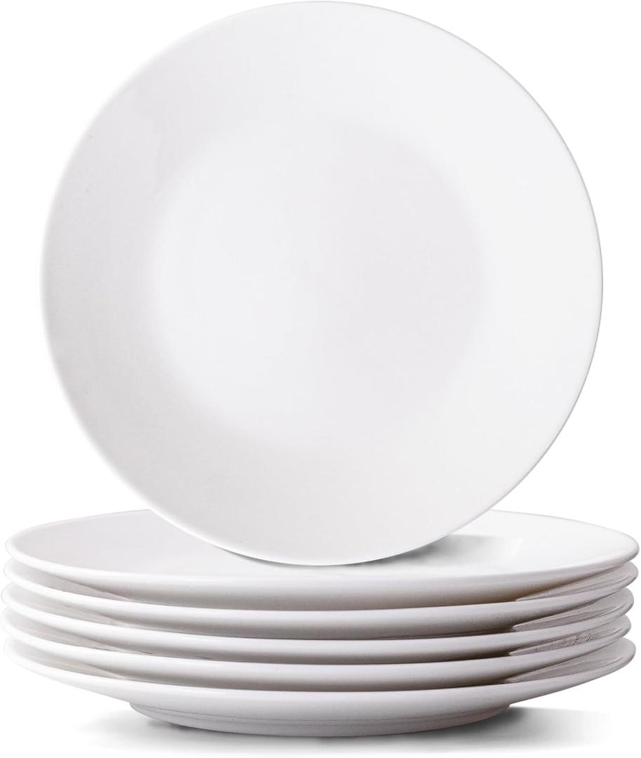 White Salad Plates Set of 6, 7.5 Inch Ceramic Plates  White Porcelain Appetizer & Dessert Plates for Kitchen, Salad, Snack & Everyday Use, Microwave & Dishwasher Safe