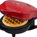 Mini Waffle Maker By Select Brands - Classic Waffle Iron for Traditional, Savory or Dessert Waffles - Features Non-Stick Coating - 4 Mini Waffles, Red
