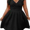 Floerns Women's Plus Size Wrap Front Sweetheart Neck Ruffle Cap Sleeve A Line Dress Black 2XL