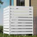 Air Conditioner Fence, 42" H x 38" W (2 Panels) Trash Can Fence, Metal Pool Equipment Enclosure Privacy Fencing Panels, No Dig Privacy Screen Fencing for Outdoor, White