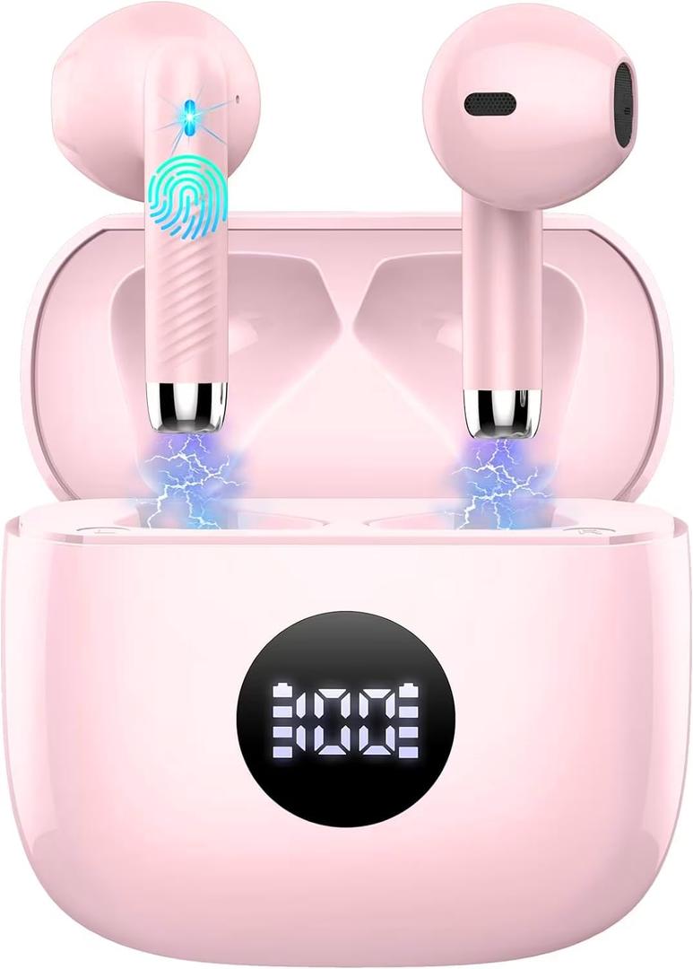 Wireless Bluetooth 5.4 Earbuds, Ear Buds LED Power Display Headphones 6D Stereo, Bluetooth Earbuds in-Ear Noise Cancelling Mic, 40H Playback Mini Case IP7 Waterproof Sports Earphones for Android iOS