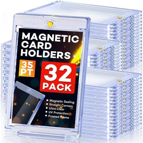32ct Magnetic Card Holders, 35pt One Touch Card Holder, U-V Protection Hard Plastic Case for Trading Cards, Display Case for Sports, Baseball, Football, Game Cards