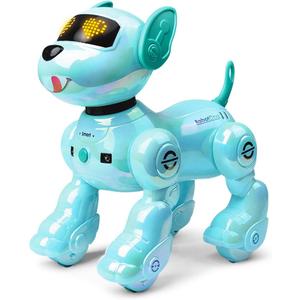 VATOS New Kids Smart Remote Control Robot Dog,17 Fun Interactive Functions Intelligent Programmable Kid Robotic Puppy with 2 Batteries, Singing Dancing Walking Robot Dog Toy for Kids 3-8 Year Blue