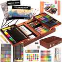 KINSPORY 168-Pack Art Supplies, Deluxe Wooden Art Set Crafts Drawing Painting Coloring Kit, 3 Pack Coloring Pads Creative Gift Box for Artist Beginners Kids Girls Boys (Beige)