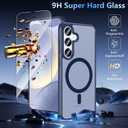 OWKEY for Galaxy S24|S25 Case 6.2'',Magnetic Samsung Galaxy S24/S25 Case for Magsafe with Tempered Glass Screen Protector, [Shockproof Military] Translucent Back Slim Bumper Cover S24 S25 Case, Blue