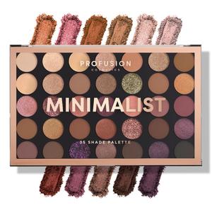 Profusion Cosmetics Minimalist 35 Shade Eyeshadow Palette - Blendable Natural Shades in Matte, Shimmer and Glitter Finishes for Mesmerizing Looks, Vegan & Cruelty-Free Makeup