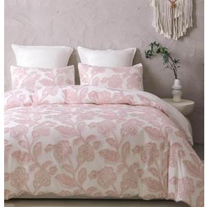 meadow park Cotton Clipped Jacquard Duvet Cover Set King, 3 Pieces Jacobean Floral Bedding Set (Pink, King)