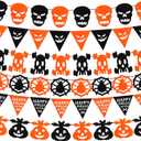 6PCS Felt Halloween Banner with Skull Evilface Skeleton Spiderweb Pumpkin Triangular Indoor Outdoor Hanging Banner DIY Happy Halloween Decor Orange and Black Decor for Wall Mantle Classroom