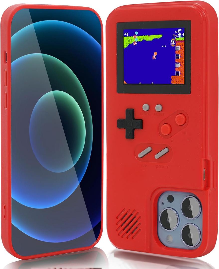 Gameboy Case for iPhone 16 Plus Only,Handheld Retro 168 Classic Games,Color Video Display Game Case for iPhone,Anti-Scratch Shockproof Phone Cover for iPhone Red