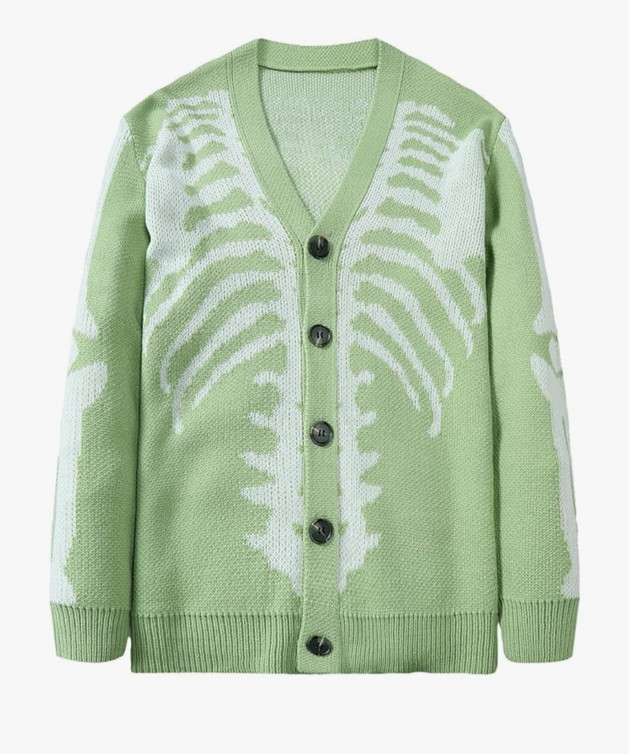 SHENHE Men's Skeleton Pattern Cardigan Sweaters Long Sleeve Unisex Outwear Knitted Coats, Size Large 