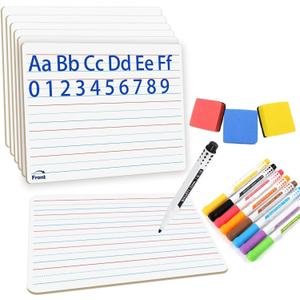 6pack Dry Erase Board 9"x12"with Lines and Blank Surface Learning,Math,Writing Teacher & Homeschool Supplies Mini Whiteboard Erasers Included Colors pens