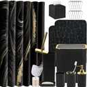 Bathroom Accessory Set with Shower Curtain and Rugs 23Pcs, Black Bathroom Set - Trash Can, Soap Dispenser, Soap Dish, Toilet Brush, Toothbrush Holder, Toothbrush Cup, Tissue Box, Q-tip Holders