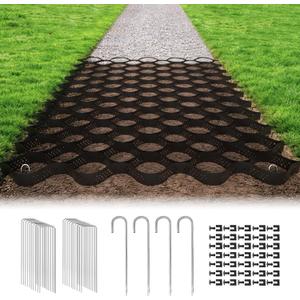 Gravel Grid 2'' Depth with Metal Stakes, 6.6x33 FT Geogrid for Gravel Driveway 2200 lbs per Sq FT Erosion Control Ground Grid Gravel Stabilizer Grid for Driveway, Parking Lot, Slope, Walkway, Patio