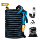 Kotto 100 ft Flexible Garden Hose, Water Hose for Outside with 10 Spray Nozzles, Brass Connector, Leak-Proof, Blue