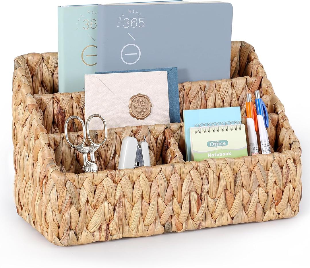 Natural Farmhouse Desk Organizers and Storage, Large Countertop Mail Holder, Tabletop Organizer (Water Hyacinth)
