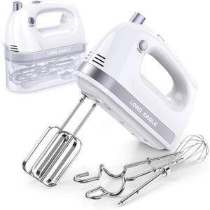 Lord Eagle Hand Mixer Electric Handheld 400W, 5-Speed Lightweight Kitchen Mixer with Storage Case, 5 Stainless Steel Attachments for Baking Cake Egg Cream Food Beater, Turbo+Eject Button