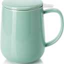 Sweese 20 OZ Porcelain Tea Mug with Infuser and Lid, Loose Leaf Tea Cup, Gifts for Tea Lover - Mint Green