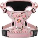 HEELE Dog Harness, No Pull Adjustable Padded Reflective Harness for Dogs with Handle for Walking Training, Flower-Pink, M