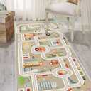 Kids Car Train Rug, 2' x 6' Boys Play Carpet, Floor Mat Playmat for Playroom Bedroom Kids Toddler Room，Non Slip Rug Backing (Grey, 2' x 6')