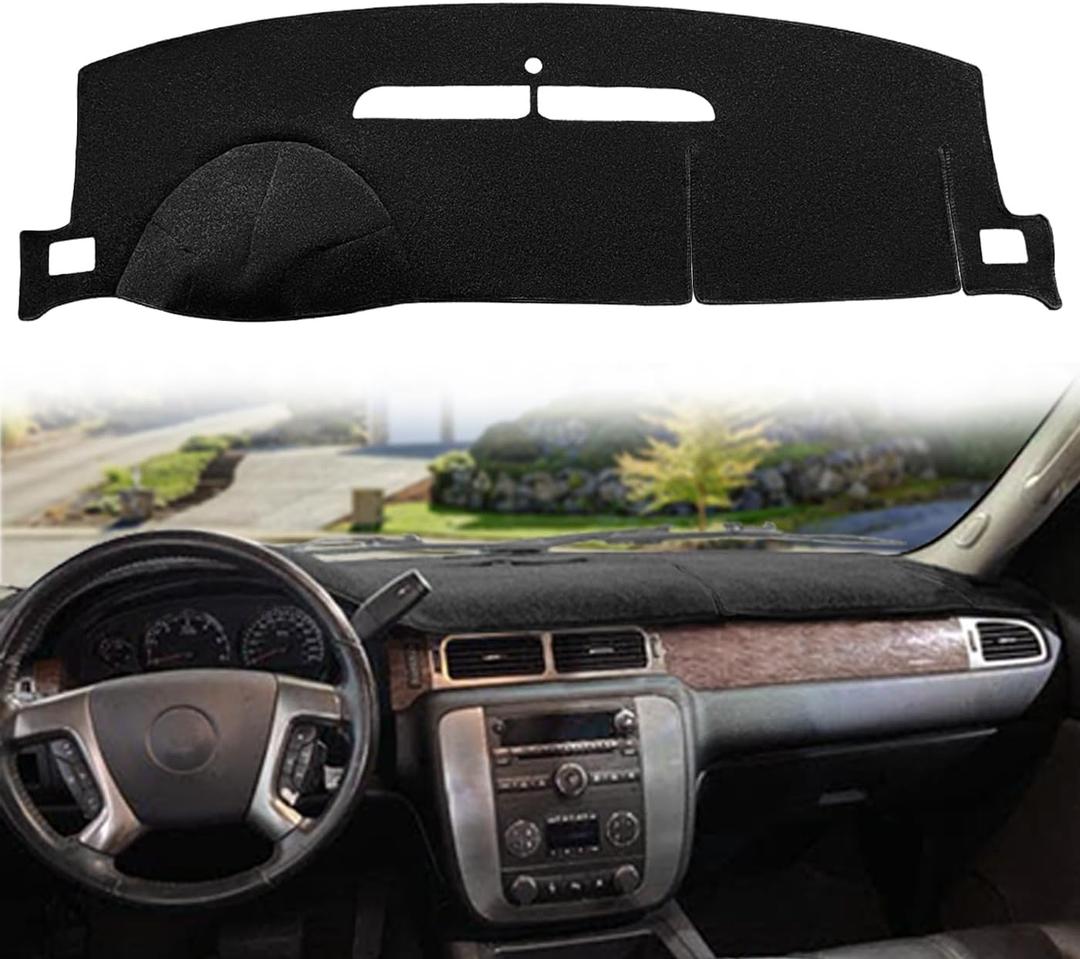 Dash Cover Mat Fit for 2007-2014 GMC Yukon Sierra SLT Denali,2007-2013 Chevy Chevrolet Silverado 1500 2500HD 3500HD LTZ/Avalanche/Suburban,07-14 Tahoe, Dashboard Carpet Pad (Black)