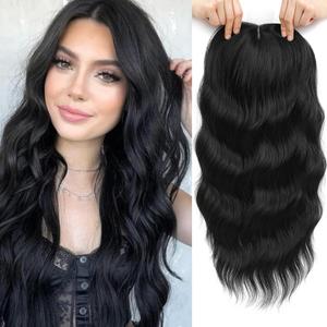 Hair Topper, 360 3D Hair Toppers for Women with Thinning Crown, 20 Inch Long Wavy Curly Hair Pieces Clip in Bangs (Black, 20 inch, Side Bangs)