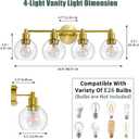 4 Light Bathroom Light Fixtures, Brushed Brass Bathroom Vanity Lights, Modern Vanity Lights 4-Light Globe Bathroom Vanity Lighting Fixture Over Mirror