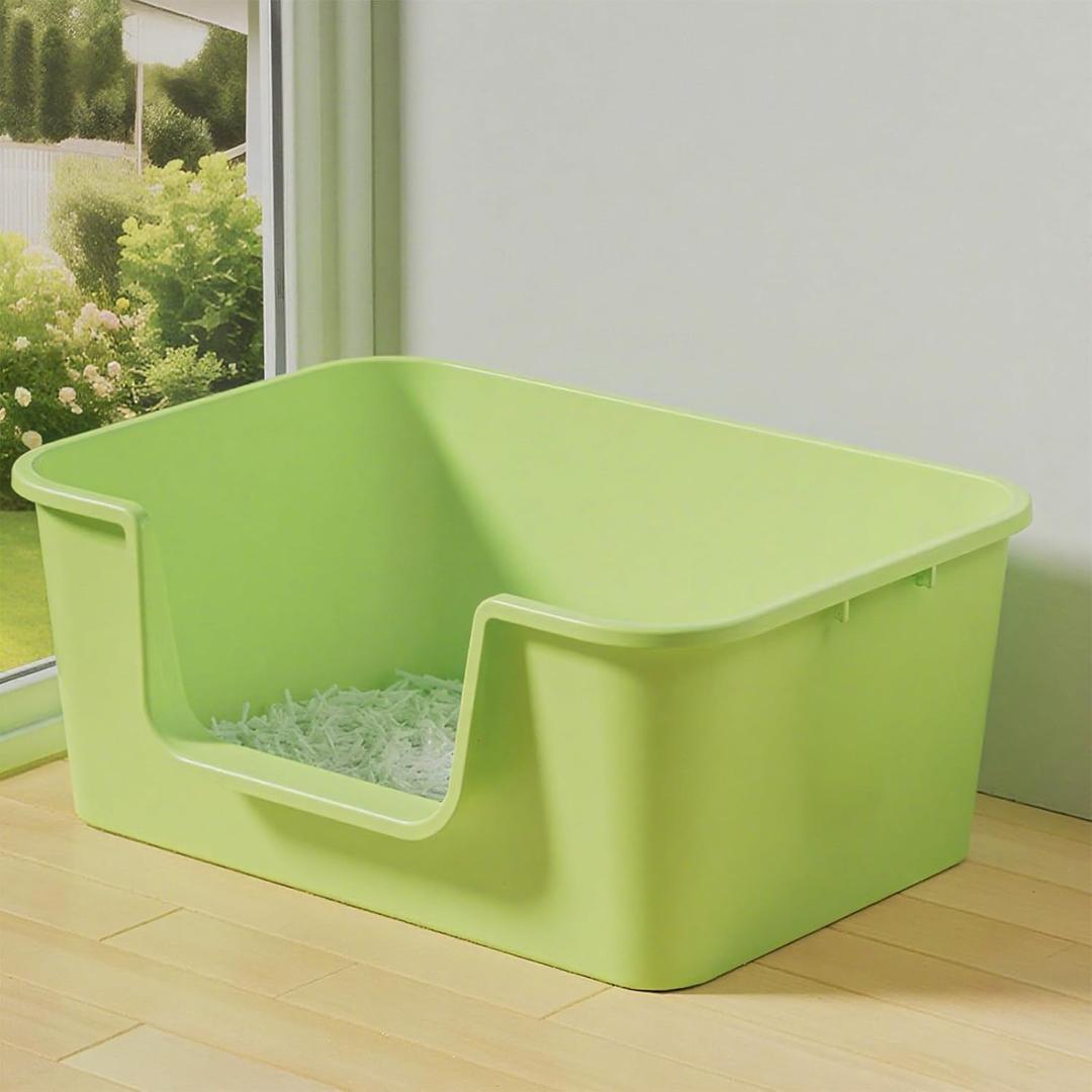 Large Cat Litter Box with High Sides for Indoor Cats,Low Entry Open Top Cat Litter Pan for Kittens,Big or Senior Cats,High Wall Easy Cleaning Anti-Splashing cat Litter Tray (Green)