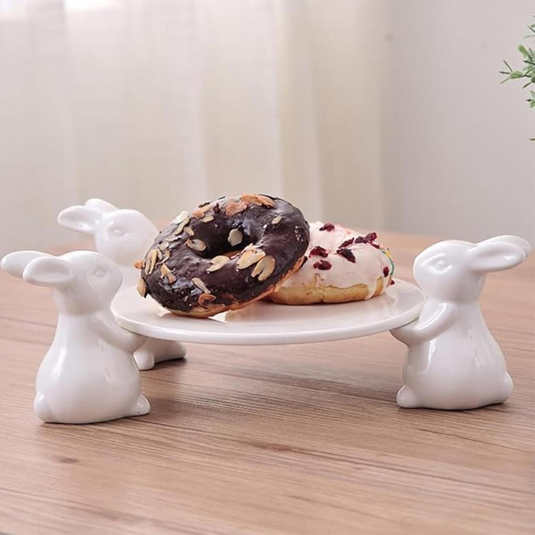 Easter Decor Bunny Cake Stand, Ceramic Rabbit Cakecup Stands,Cake Stands for Party Wedding,Cupcake Stand,Cake Plate,Easter Home Decorations Gift(8 Inch 3 Rabbit)