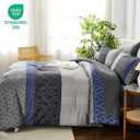 Dinjoy Full Size Comforter Sets,Gray Blue Boho Bedding Set Soft 7 Piece Bed in a Bag Striped Comforters with Sheet Set Microfiber Complete Sets with Plaid for All Season