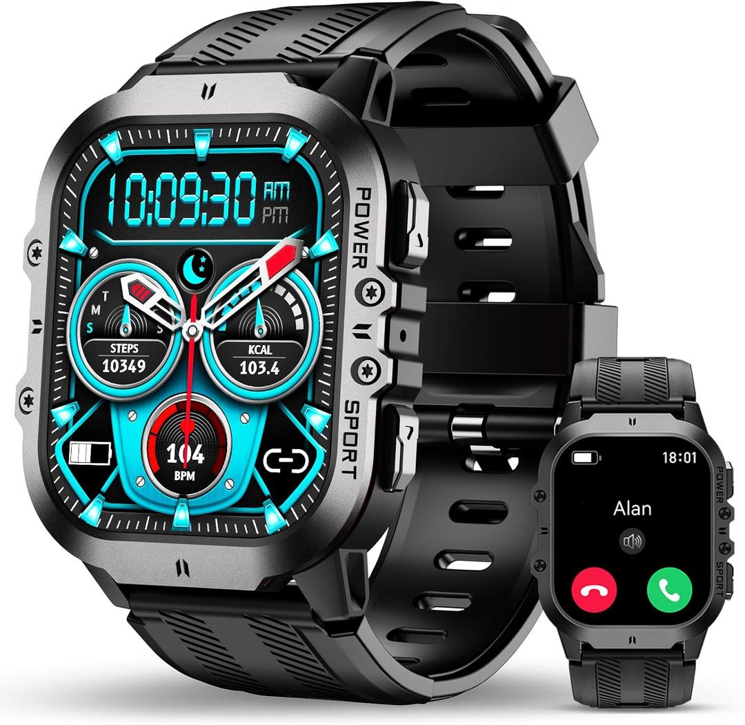 OUKITEL BT20 Military Smart Watches for Men(Answer/Make Calls), 1.96'' Fitness Smart Watches for Android/iPhone, Waterproof Smart Watch with Blood Pressure/Heart Rate/100+ Sport Modes, Watches for Men