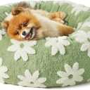 LE SURE Shown on TV Small Dog and Cat Bed - Round Calming Beds as Present for Pets, Cute Modern Home Decor with Jacquard Shaggy Plush & Anti-Slip Bottom, 23 Inch, Green