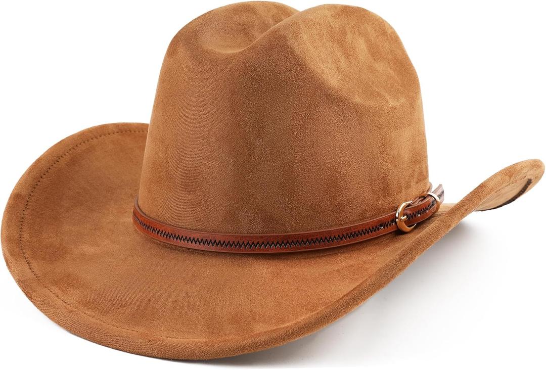 Cowboy Hat for Women and Men Wide Brim Western Cowgirl Hat (One Size, Brown)