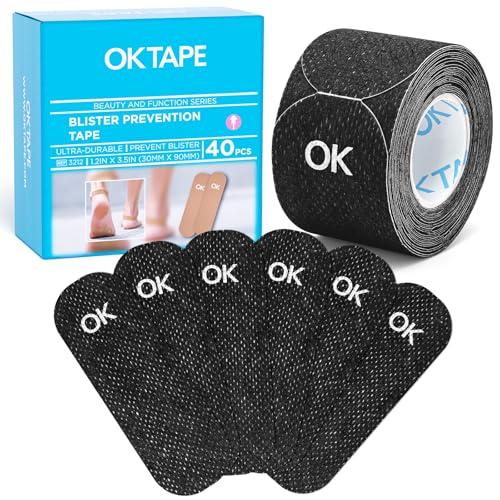 OK TAPE Pre-Cut Blister Bandages for feet | Blister Prevention Tape for Feet, Fingers, Toes | 1.2in x 3.5in,Black,40pcs