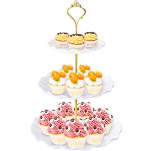 BACUTHY 3 Tier Cupcake Stand Holder, Plastic Cup Cake Stand Towel with Tiered Serving Tray for Cupcakes, Donuts, Fruits and More, White (White)