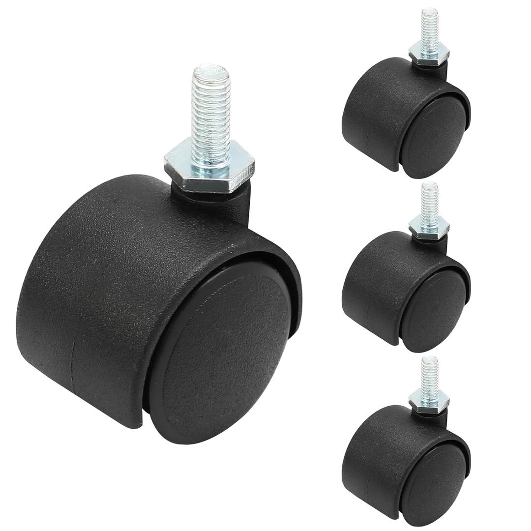 4pcs 1 Inch Swivel Caster Wheels, M6 Threaded Stem Caster Wheels, Heavy Duty Casters, Black Nylon Wheel Replacement for Furniture, Table, Cabinet, Shelf