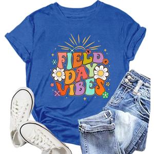 Field Day Shirt Women Filed Day Vibes Tshirts for Teacher School Team Buliding Tee Tops (Pink, S)
